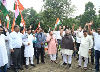 भाजपा की भव्य तिरंगा यात्रा निकली, सांसद प्रदीप वर्मा, संगठन महामंत्री कर्मवीर सिंह और अन्य हुए शामिल